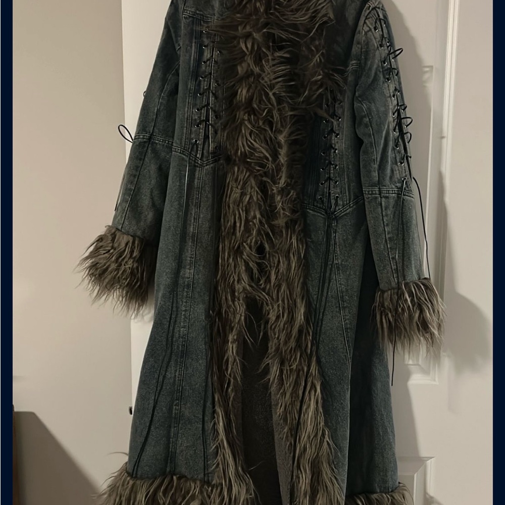 AKIRA Denim Jacket with Faux Fur Trim